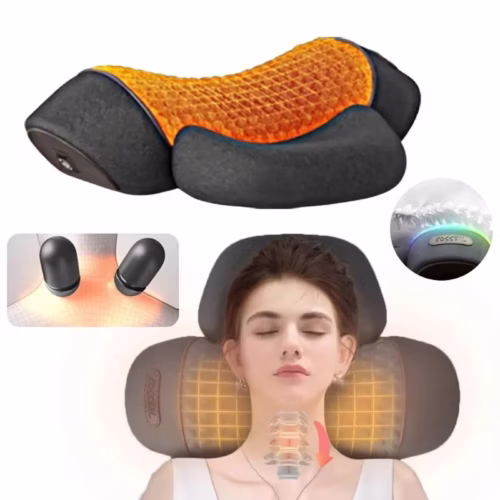 Electric Neck Massager Pillow with Heat Compress, Cervical Traction & Neck Stretch, Heating Vibration Neck Shoulder Massage Pillow for Back Pain Relief & Muscle Relaxation