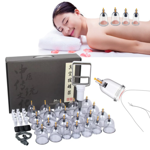 12/24pcs Vacuum Cupping Chinese Manual Pumping Gun Suction Jars Cups