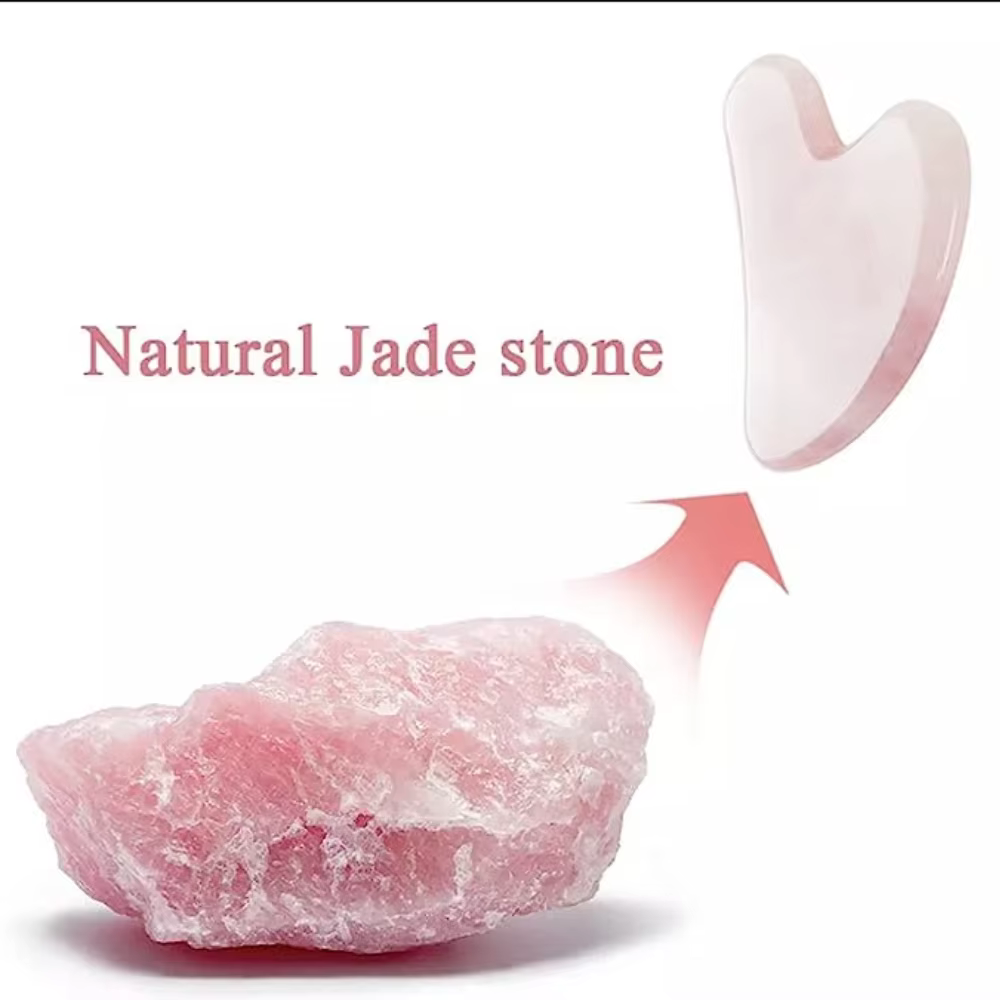 Natural Rose Quartz & Jade Gua Sha Scraper Facial Lifting Massage Tool for Wrinkle Reduction - Image 4