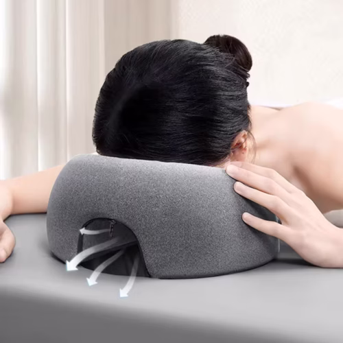 Ergonomic Face Down Pillow with Breathable Airflow Design – Premium Memory Foam Prone Headrest for Massage